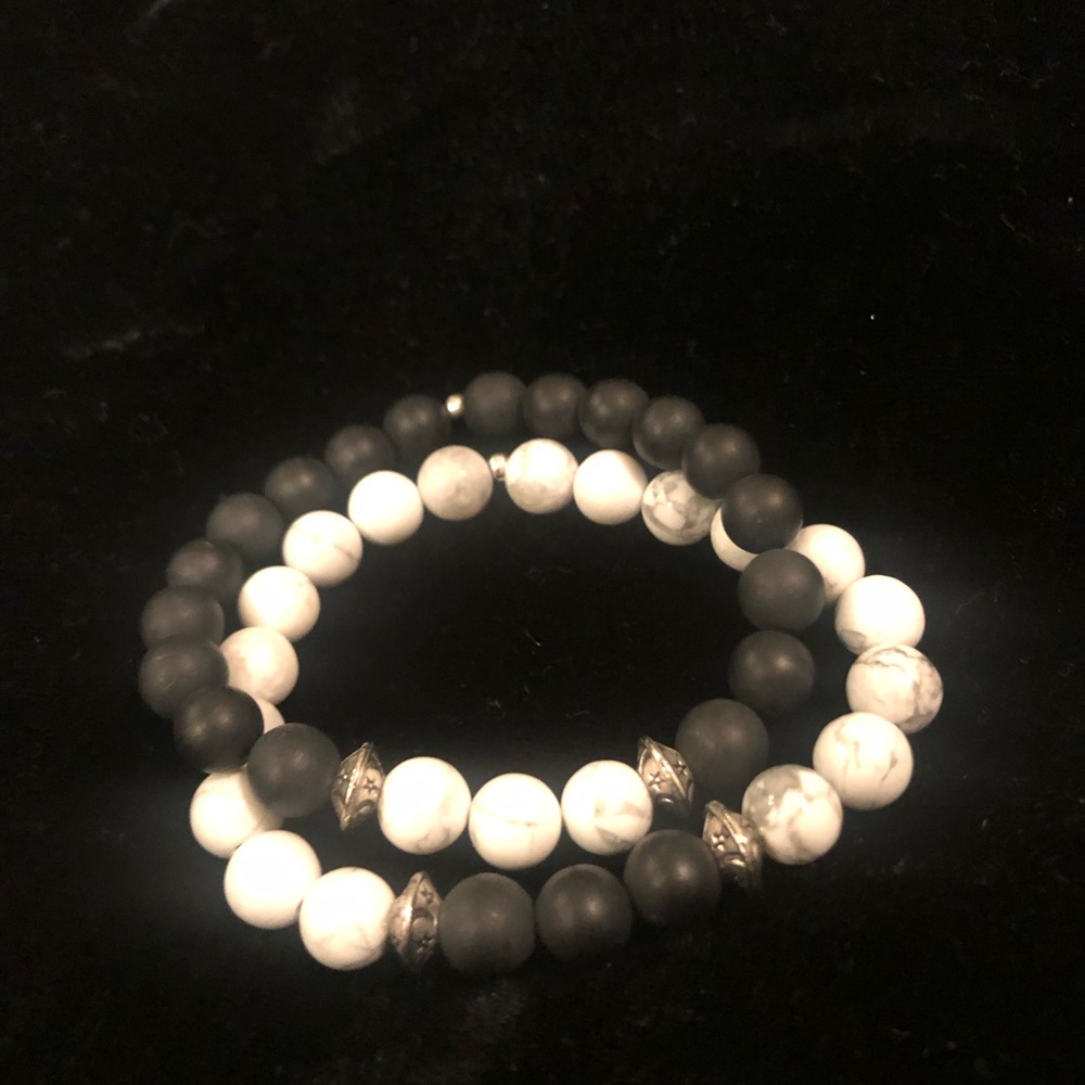 Black Lava stone bracelet set of 2